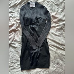 Moschino Couture Bustier Panel Knit Dress Grey Black Made in Italy Size 40